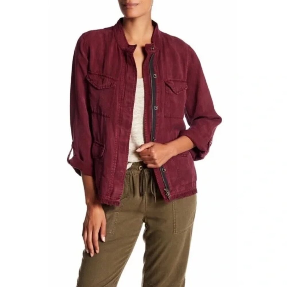 SANCTUARY Roy Frayed Utility Jacket - Burgundy Wine